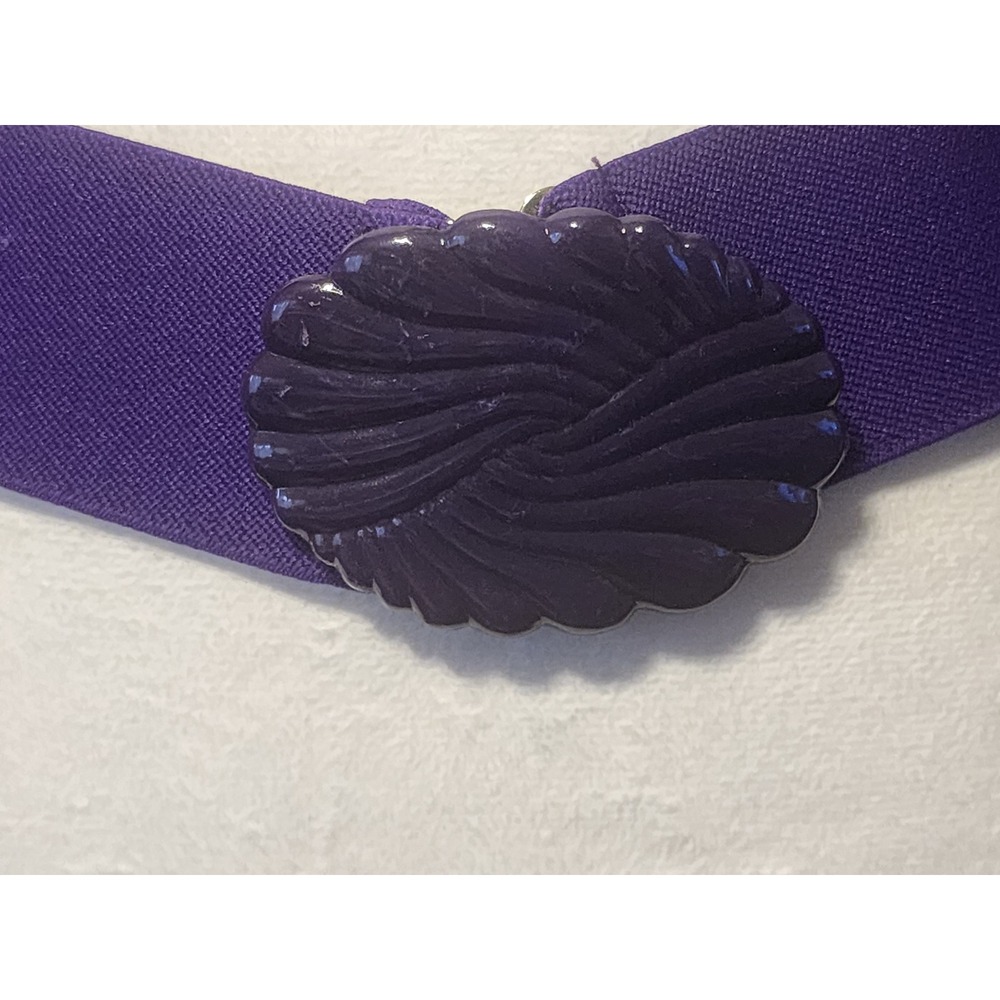 Vintage Purple Elastic Cinch Belt Oversized Swirl Resin Buckle Retro 80s Size M